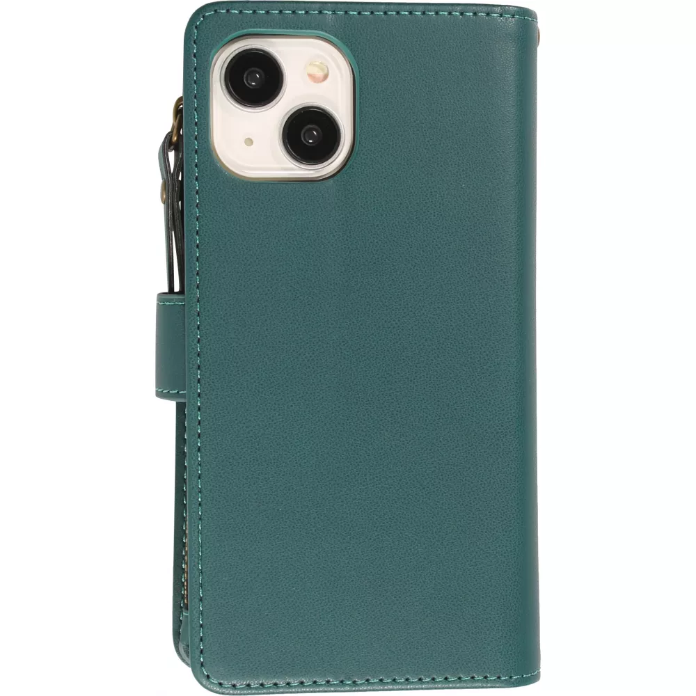 iPhone 15 Case Hülle - Brieftaschen-Hülle luxuriös und raffiniert mit Magnet Verschluss & Münz- und Kartenfach  - Grün