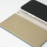 iPhone 15 Case H&uuml;lle - Flip 3D echtes genarbtes Rindsleder - Blau