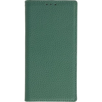 iPhone 15 Case H&uuml;lle - Flip 3D echtes genarbtes Rindsleder - Gr&uuml;n
