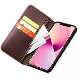 iPhone 15 Case Hülle - Qialino Flip Echtleder - Matt dunkelbraun