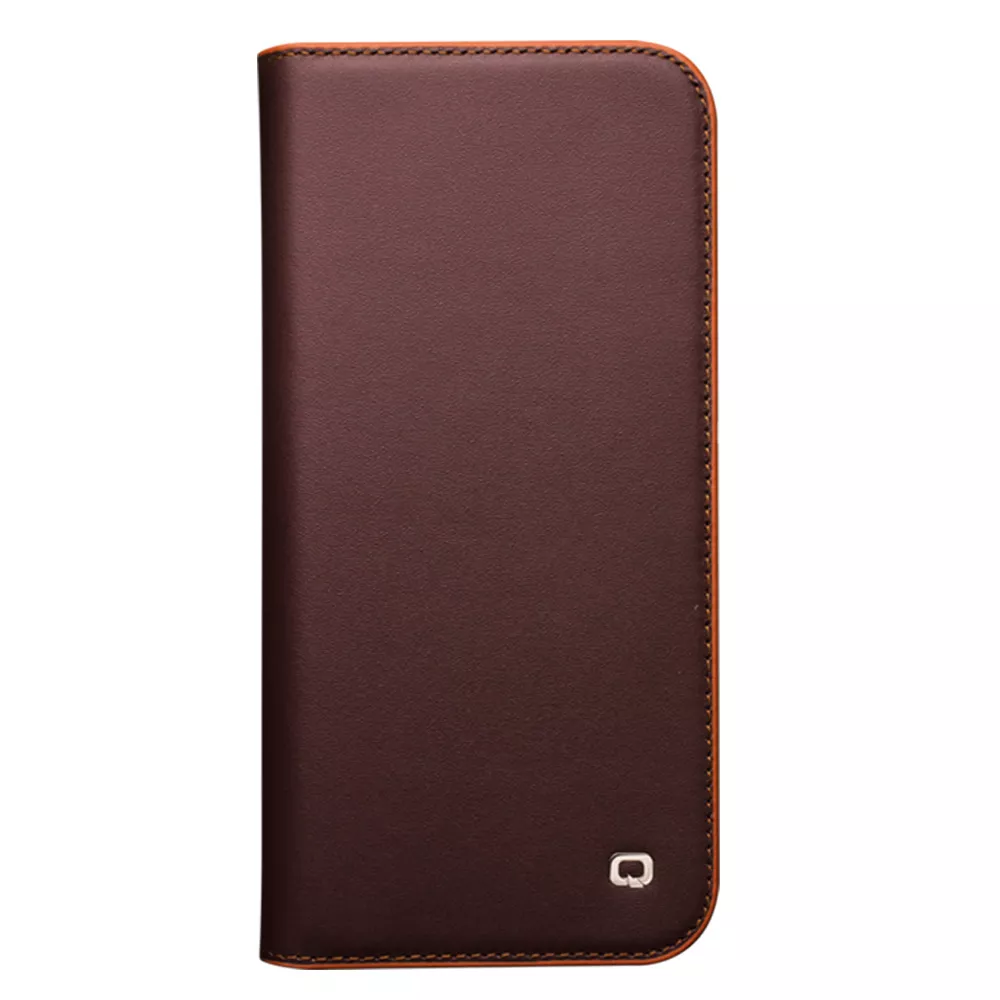 iPhone 15 Case Hülle - Qialino Flip Echtleder - Matt dunkelbraun