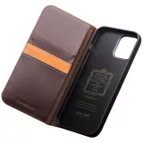 iPhone 15 Case Hülle - Qialino Flip Echtleder - Matt dunkelbraun