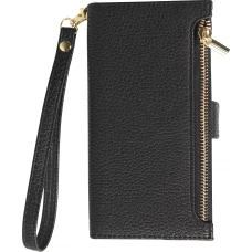 Fourre iPhone 15 - Flip Wallet en cuir v&eacute;g&eacute;tal avec portefeuille et fermeture magn&eacute;tique - Noir