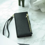 Fourre iPhone 15 - Flip Wallet en cuir v&eacute;g&eacute;tal avec portefeuille et fermeture magn&eacute;tique - Noir