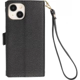 Fourre iPhone 15 - Flip Wallet en cuir v&eacute;g&eacute;tal avec portefeuille et fermeture magn&eacute;tique - Noir