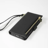 Fourre iPhone 15 - Flip Wallet en cuir v&eacute;g&eacute;tal avec portefeuille et fermeture magn&eacute;tique - Noir