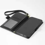 Fourre iPhone 15 - Flip Wallet en cuir v&eacute;g&eacute;tal avec portefeuille et fermeture magn&eacute;tique - Noir