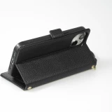 Fourre iPhone 15 - Flip Wallet en cuir v&eacute;g&eacute;tal avec portefeuille et fermeture magn&eacute;tique - Noir