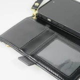 Fourre iPhone 15 - Flip Wallet en cuir v&eacute;g&eacute;tal avec portefeuille et fermeture magn&eacute;tique - Noir