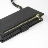 Fourre iPhone 15 - Flip Wallet en cuir v&eacute;g&eacute;tal avec portefeuille et fermeture magn&eacute;tique - Noir