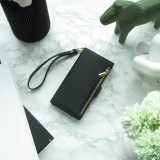 Fourre iPhone 15 - Flip Wallet en cuir v&eacute;g&eacute;tal avec portefeuille et fermeture magn&eacute;tique - Noir