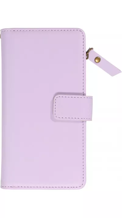Fourre iPhone 15 Pro - Etui portefeuille luxueux et sophistiqué en cuir avec aimant et compartiment à monnaie - Violet clair