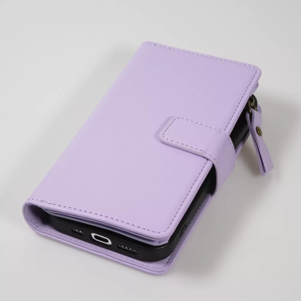 Fourre iPhone 15 Pro - Etui portefeuille luxueux et sophistiqué en cuir avec aimant et compartiment à monnaie - Violet clair