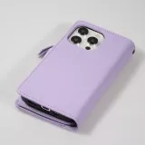 Fourre iPhone 15 Pro - Etui portefeuille luxueux et sophistiqué en cuir avec aimant et compartiment à monnaie - Violet clair