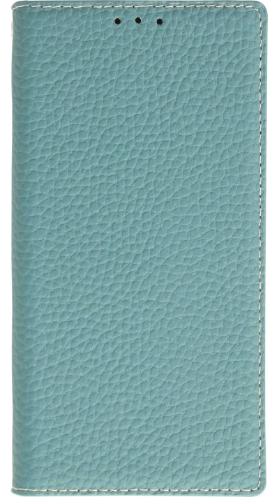 Fourre iPhone 15 Pro Max - Flip 3D cuir grain&eacute; v&eacute;ritable de vache - Bleu