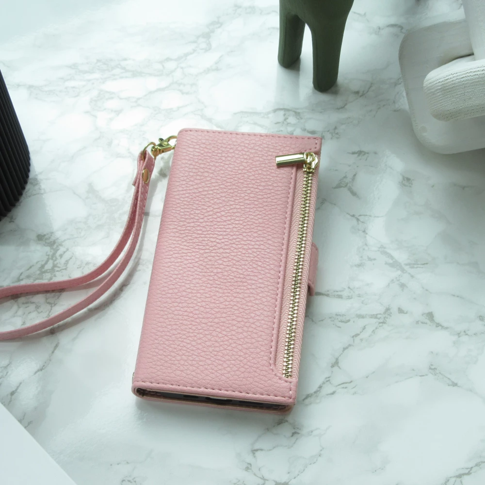 Fourre iPhone 15 Pro - Flip Wallet en cuir végétal avec portefeuille et fermeture magnétique - Violet