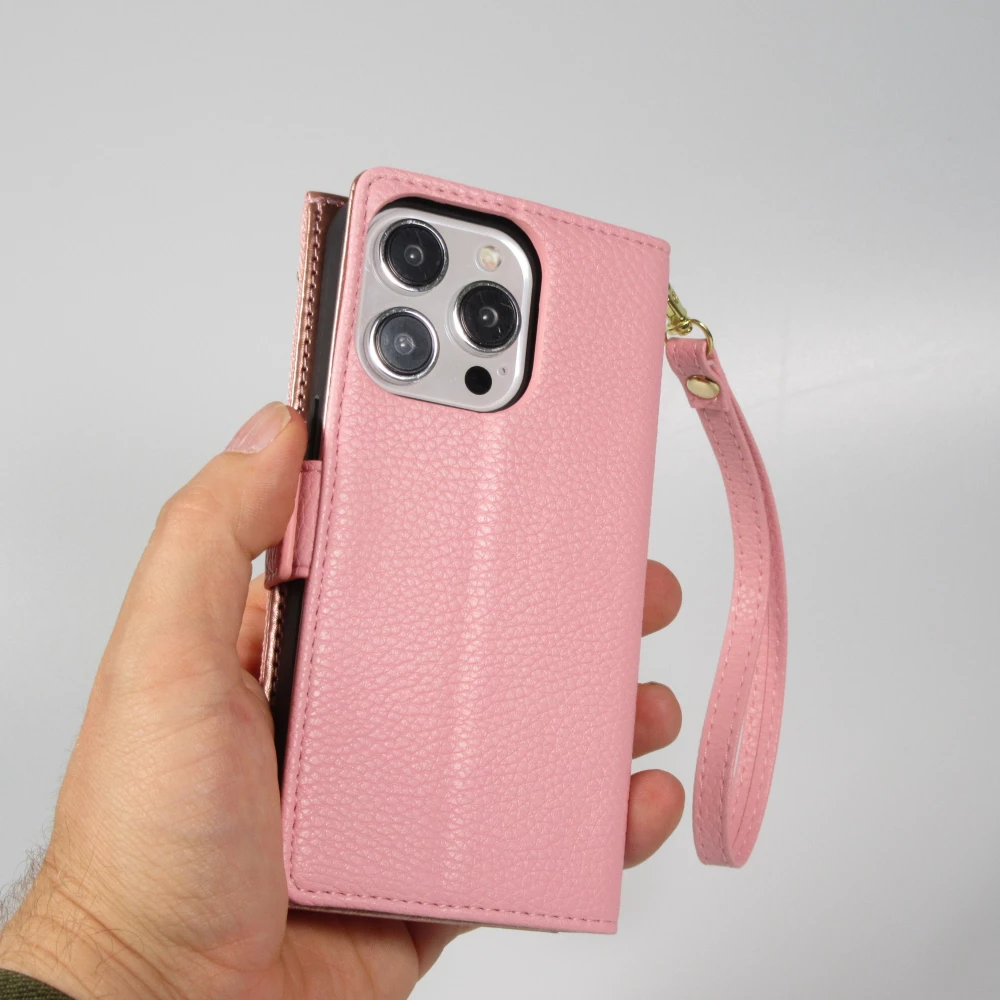 Fourre iPhone 15 Pro - Flip Wallet en cuir végétal avec portefeuille et fermeture magnétique - Violet