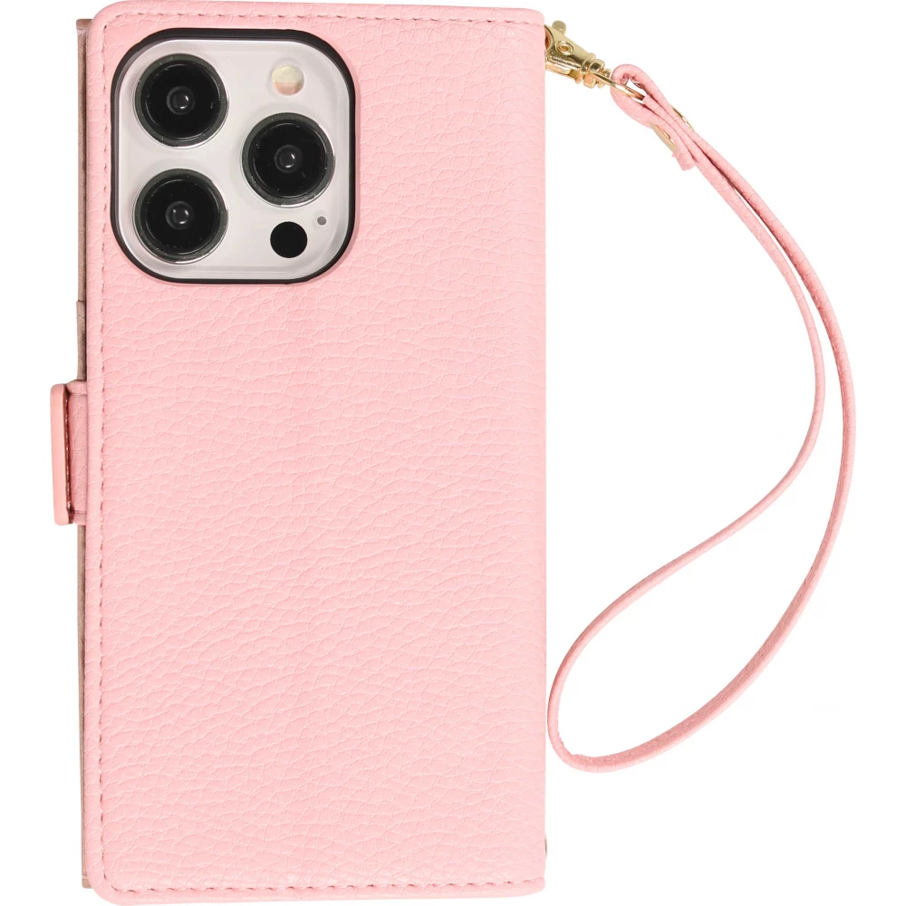 Fourre iPhone 15 Pro - Flip Wallet en cuir végétal avec portefeuille et fermeture magnétique - Violet