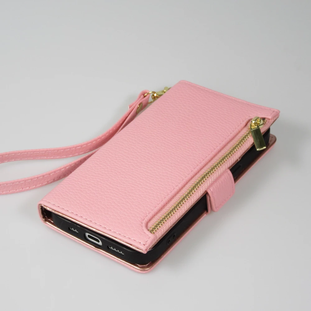Fourre iPhone 15 Pro - Flip Wallet en cuir végétal avec portefeuille et fermeture magnétique - Violet
