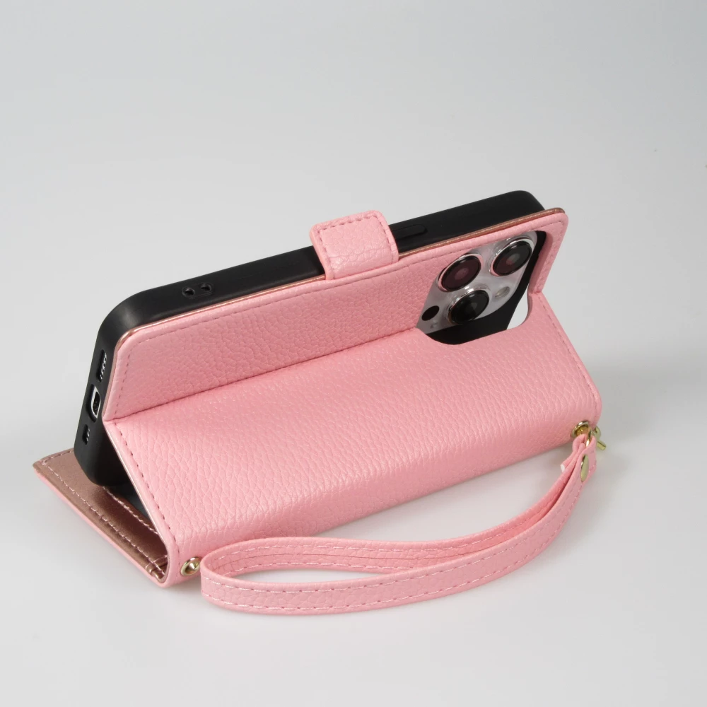 Fourre iPhone 15 Pro - Flip Wallet en cuir végétal avec portefeuille et fermeture magnétique - Violet
