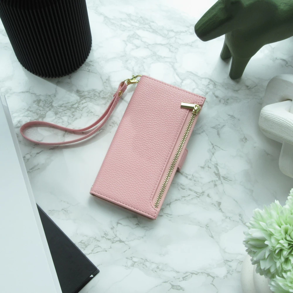 Fourre iPhone 15 Pro - Flip Wallet en cuir végétal avec portefeuille et fermeture magnétique - Violet