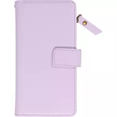Fourre iPhone 15 Pro Max - Etui portefeuille luxueux et sophistiqué en cuir avec aimant et compartiment à monnaie - Violet clair