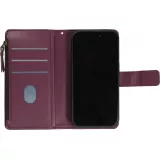 Fourre iPhone 15 Pro Max - Etui portefeuille luxueux et sophistiqué en cuir avec aimant et compartiment à monnaie - Violet foncé