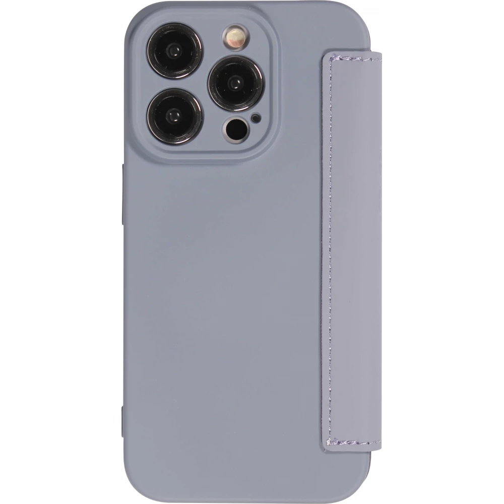 Fourre iPhone 15 Pro Max - Flip silicone souple avec surface lisse et mate - Gris