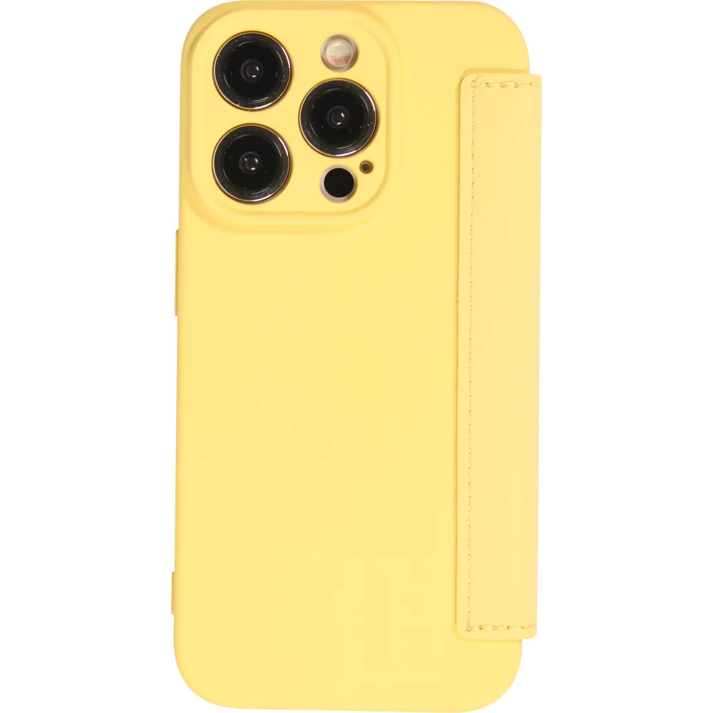 Fourre iPhone 15 Pro Max - Flip silicone souple avec surface lisse et mate - Jaune