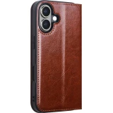 Fourre iPhone 16 - Flip Qialino Classic Wallet cuir véritable - Brun