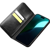 Fourre iPhone 16 - Flip Qialino Classic Wallet cuir véritable - Noir