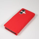 iPhone 16 Case H&uuml;lle - Elegante Flip-Matratze mit Magnetverschluss Trageschlaufe und Kartenf&auml;chern - Rot