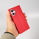 iPhone 16 Case H&uuml;lle - Elegante Flip-Matratze mit Magnetverschluss Trageschlaufe und Kartenf&auml;chern - Rot