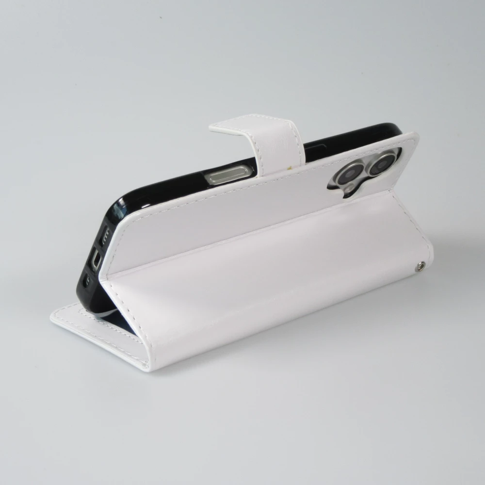 Fourre iPhone 16 Plus - Premium Flip cuir lisse porte-cartes - Blanc