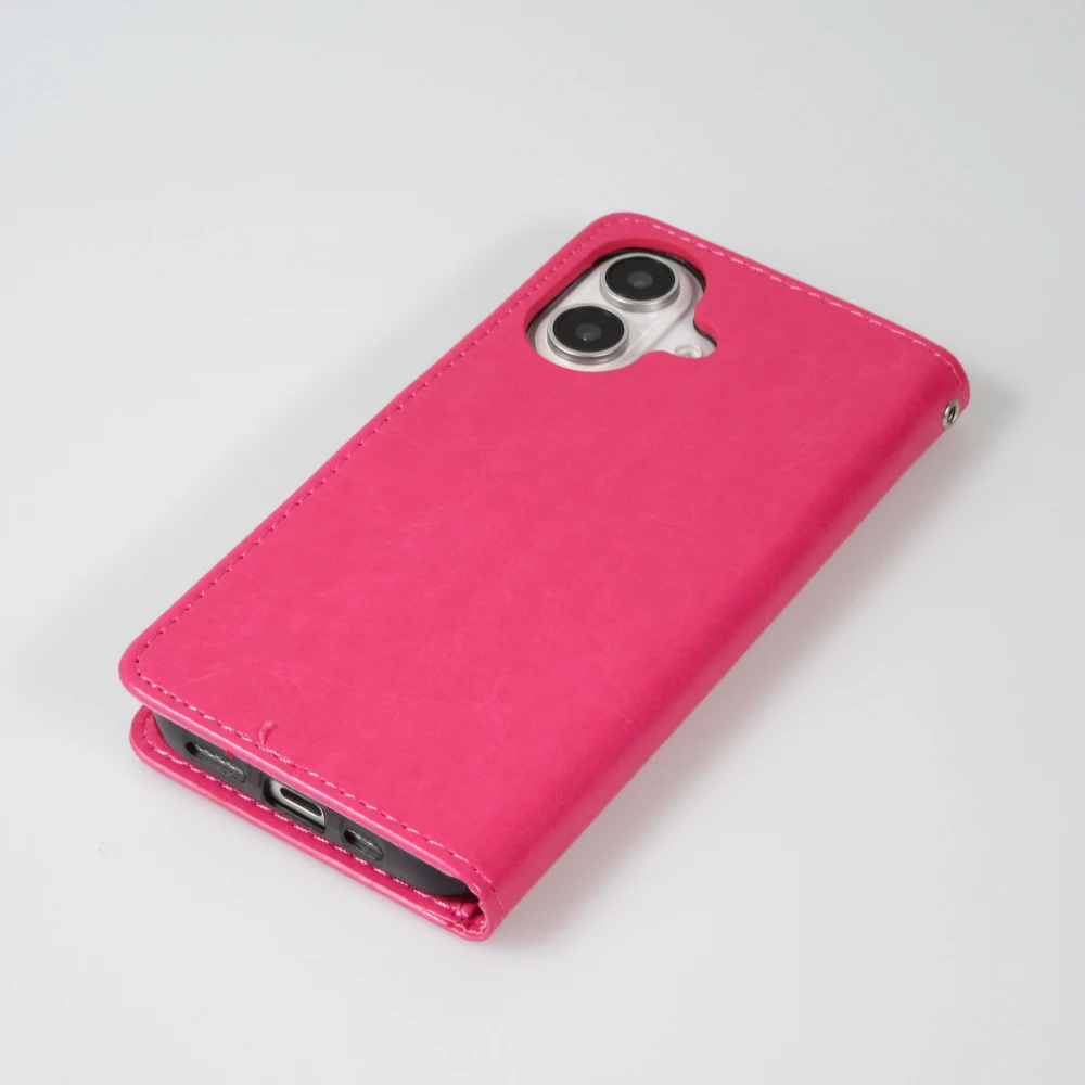 Hülle iPhone 16 - Premium Flip Leder Tasche - Dunkelrosa