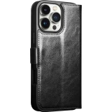 Fourre iPhone 16 Pro Max - Flip Qialino cuir véritable avec fermeture magnétique - Noir