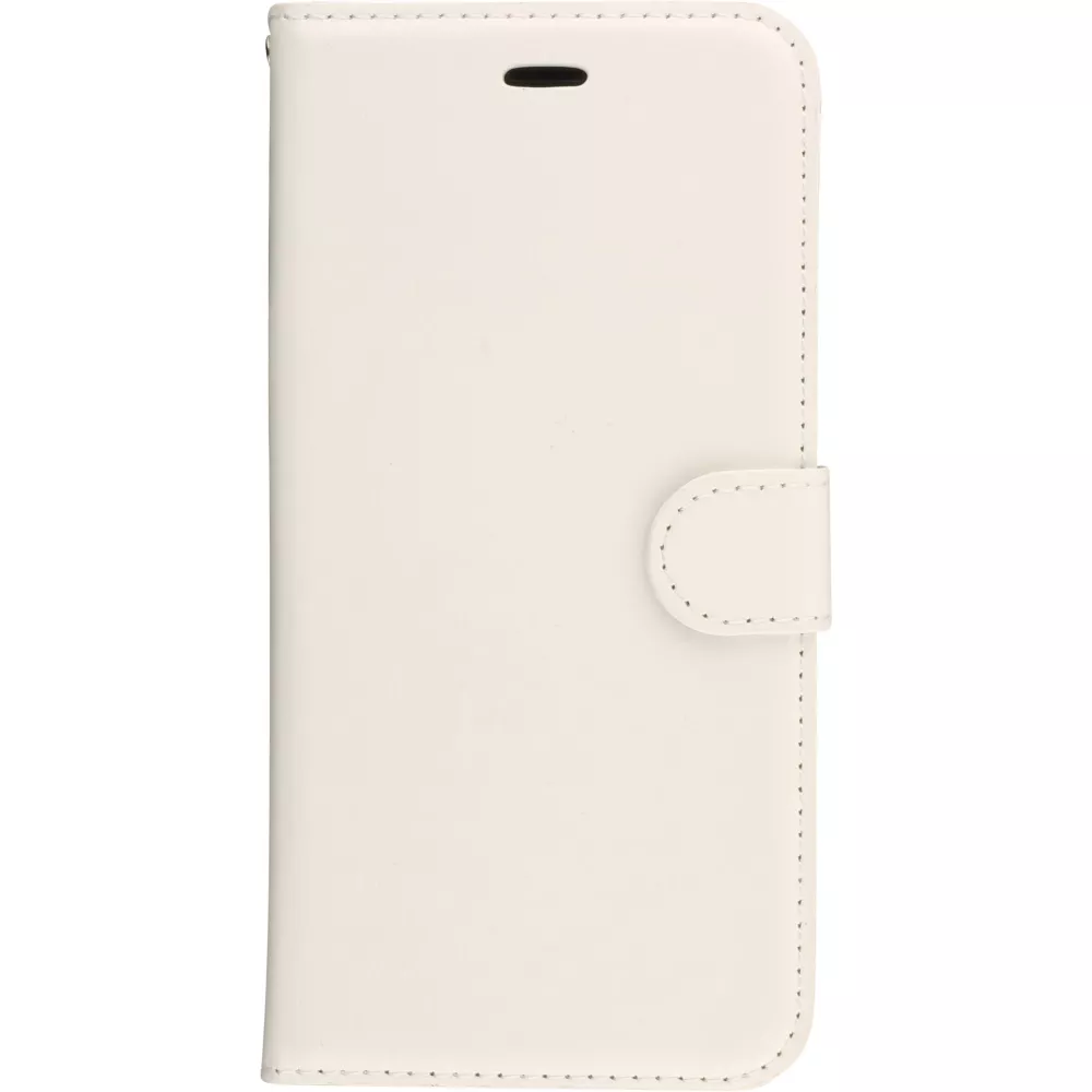 Fourre iPhone 17e / 16e - Premium Flip cuir lisse porte-cartes - Blanc