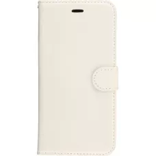 Fourre iPhone 17e / 16e - Premium Flip cuir lisse porte-cartes - Blanc