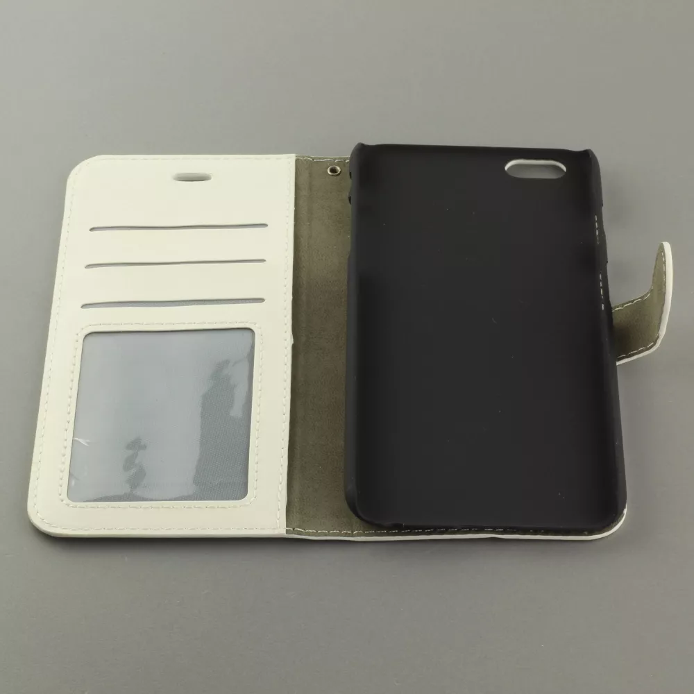 Fourre iPhone 17e / 16e - Premium Flip cuir lisse porte-cartes - Blanc