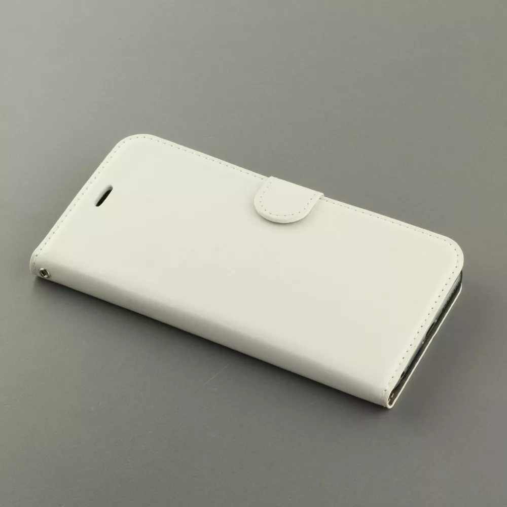 Fourre iPhone 17e / 16e - Premium Flip cuir lisse porte-cartes - Blanc