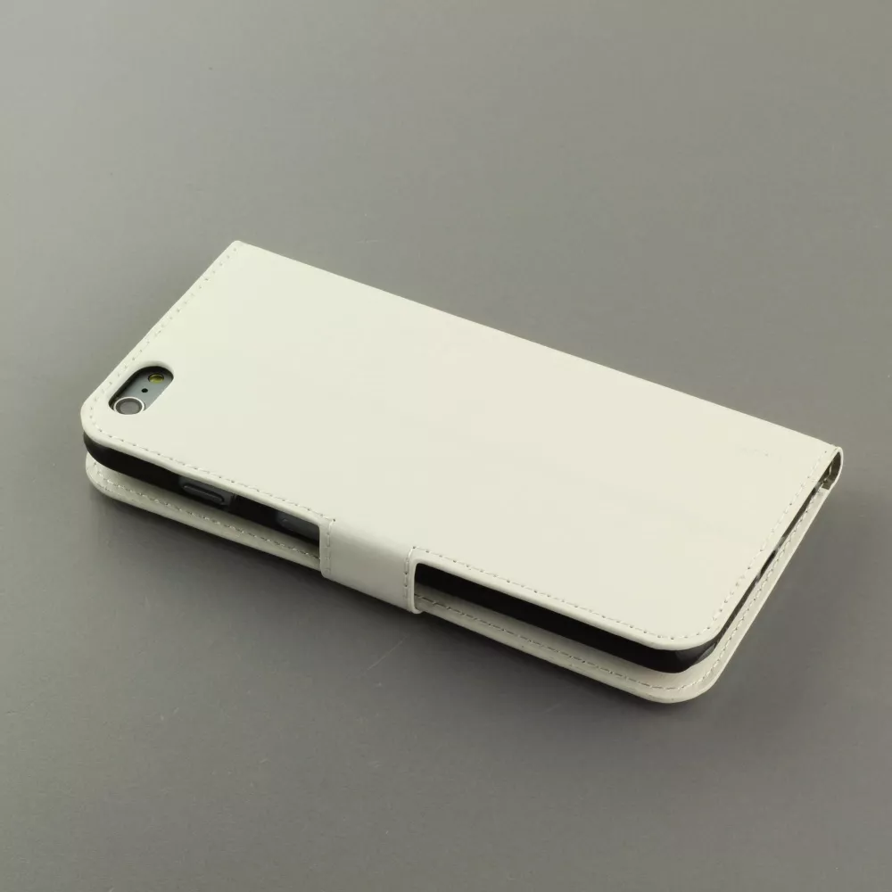 Fourre iPhone 17e / 16e - Premium Flip cuir lisse porte-cartes - Blanc