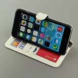 Fourre iPhone 17e / 16e - Premium Flip cuir lisse porte-cartes - Blanc