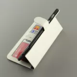 Fourre iPhone 17e / 16e - Premium Flip cuir lisse porte-cartes - Blanc