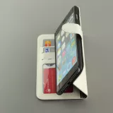 Fourre iPhone 17e / 16e - Premium Flip cuir lisse porte-cartes - Blanc