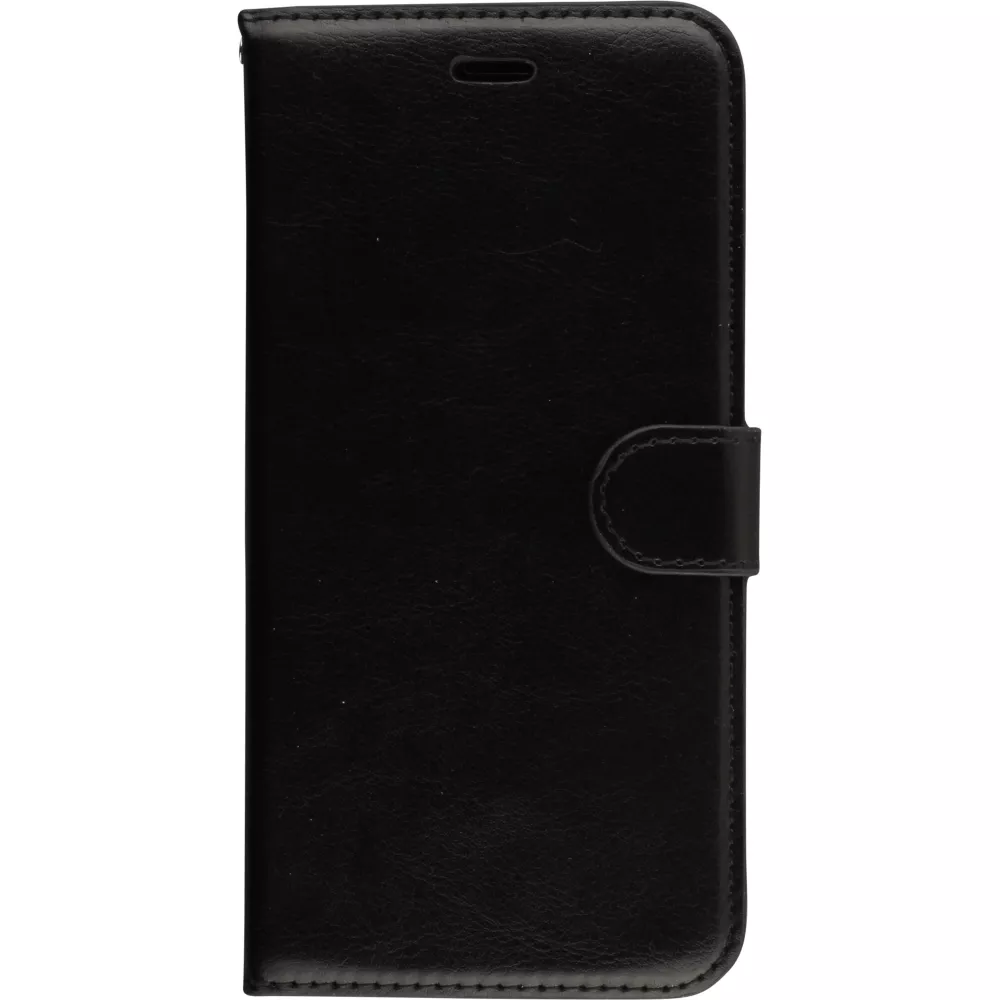 Fourre iPhone 17e / 16e - Premium Flip cuir lisse porte-cartes - Noir