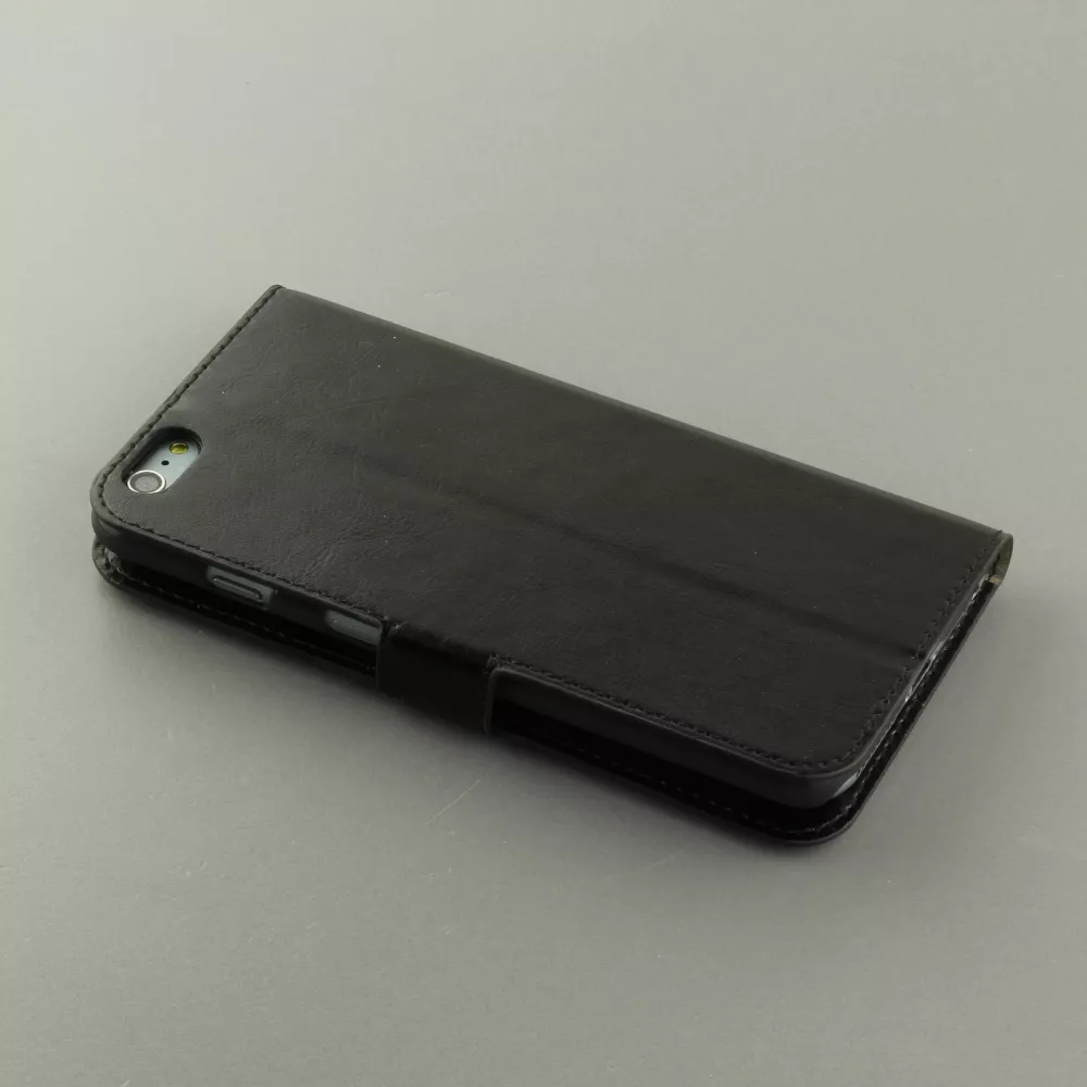 Fourre iPhone 17e / 16e - Premium Flip cuir lisse porte-cartes - Noir