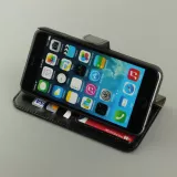 Fourre iPhone 17e / 16e - Premium Flip cuir lisse porte-cartes - Noir