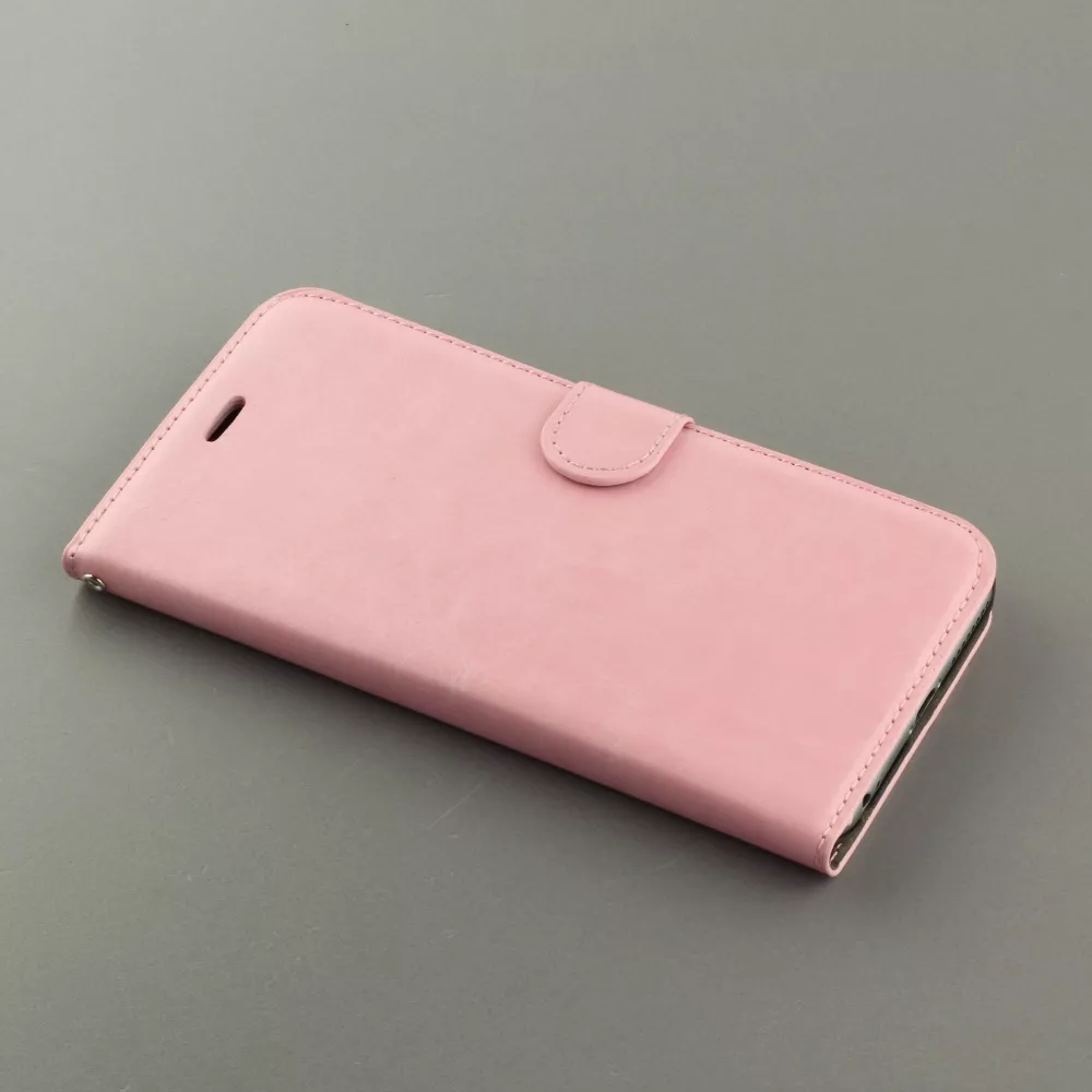 Fourre iPhone 17e / 16e - Premium Flip cuir lisse porte-cartes - Rose clair