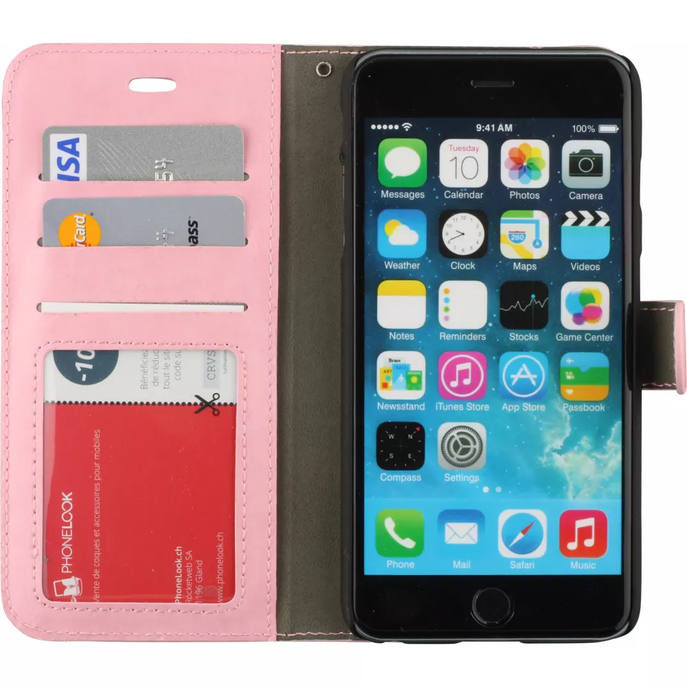 Fourre iPhone 17e / 16e - Premium Flip cuir lisse porte-cartes - Rose clair