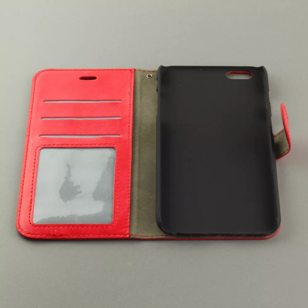 Fourre iPhone 17e / 16e - Premium Flip cuir lisse porte-cartes - Rouge